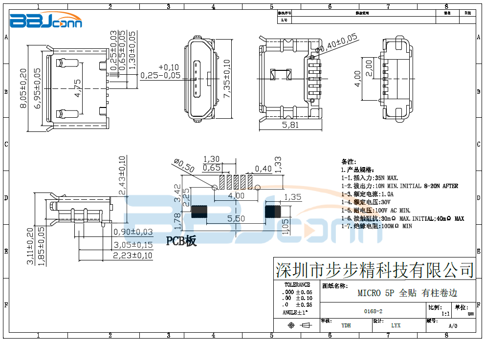 【MICRO-5P 全贴有柱卷边】生产厂家|定制厂商|批发采购价格-深圳市步步精科技有限公司