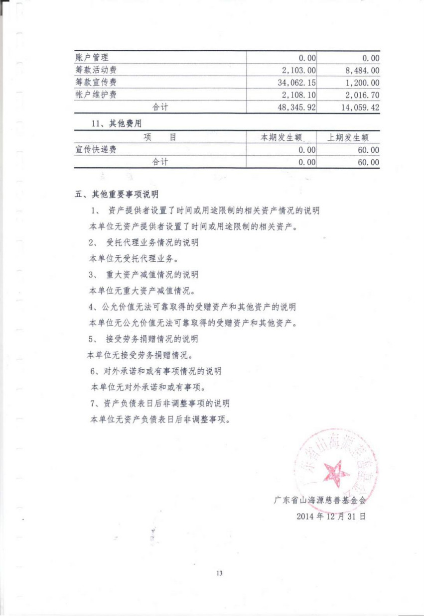 广东省山海源慈善基金会2014年度审计报告