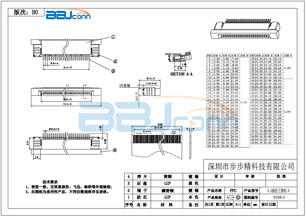 0.5 Pitch H2.0 卧贴 抽屉式-上接生产厂家|定制厂商|批发采购价格-深圳市步步精科技有限公司