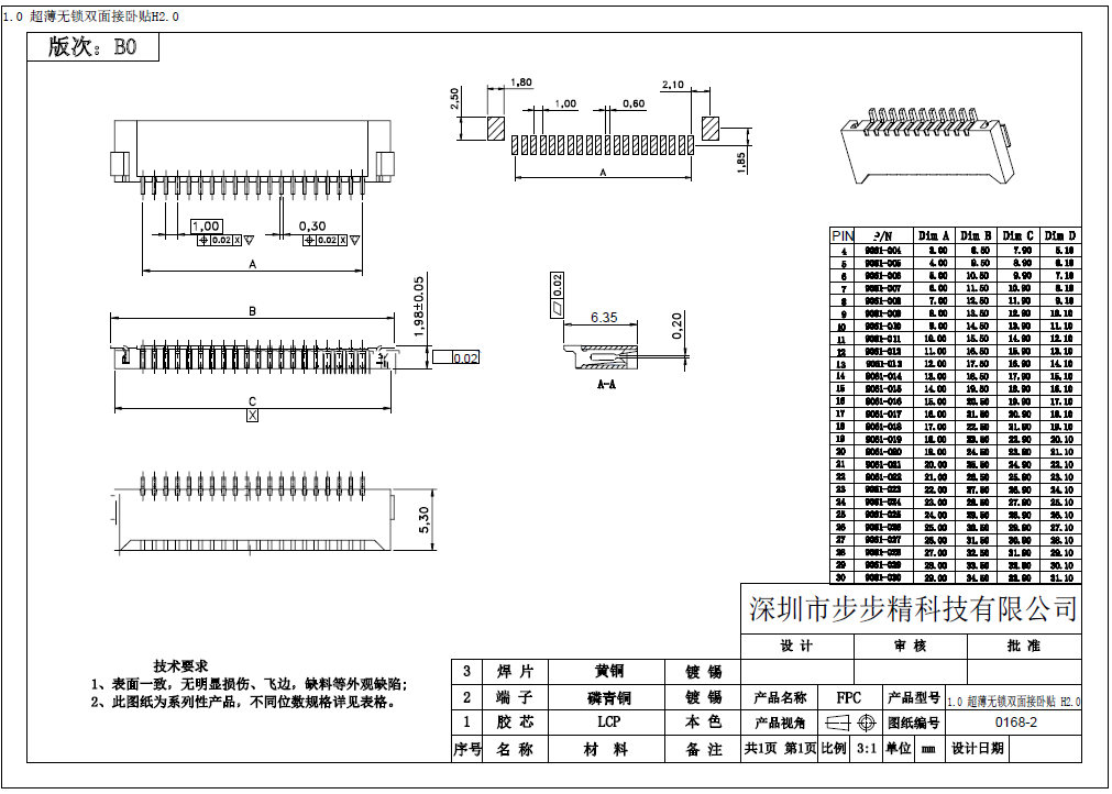 1.0 Pitch H2.0 卧贴 超薄无锁双面接生产厂家|定制厂商|批发采购价格-深圳市步步精科技有限公司