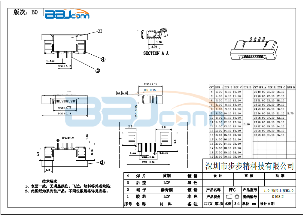 1.0 Pitch H2.0 卧贴 抽屉式-上接生产厂家|定制厂商|批发采购价格-深圳市步步精科技有限公司