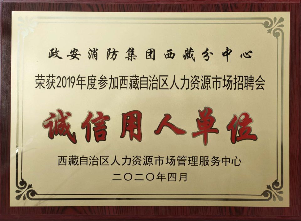 西藏分中心被評為西藏自治區(qū)“2019年度誠信用人單位”