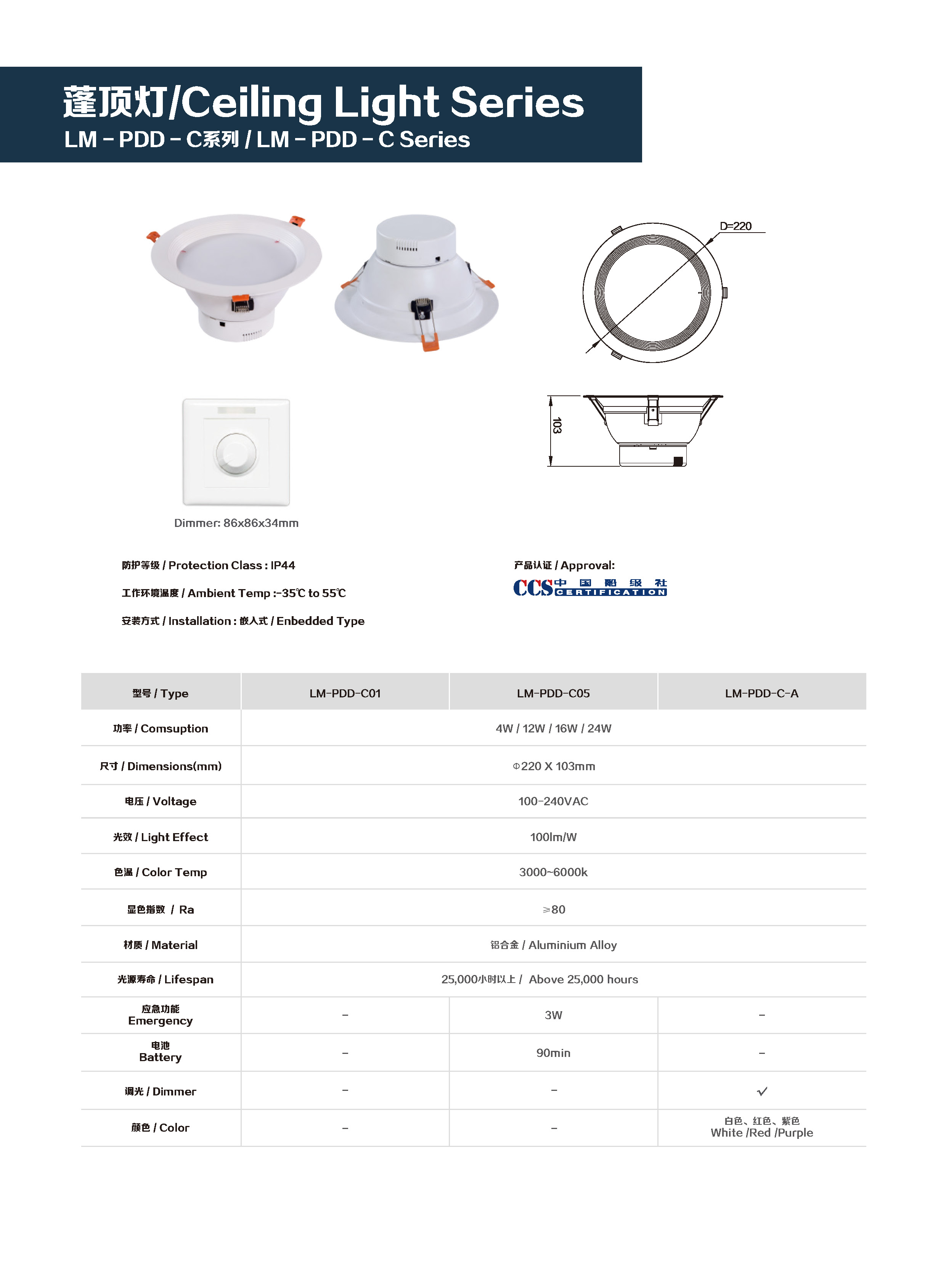 LM MARITIME Ceiling Light LM-PDD-C Series