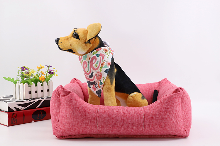 Linen Bumper Pet Bed-Blue-M Linen Bumper Pet Bed-Blue-M