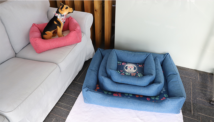 Linen Bumper Pet Bed-Blue-M Linen Bumper Pet Bed-Blue-M
