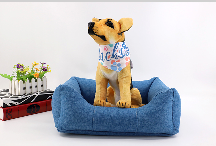 Linen Bumper Pet Bed-Blue-M Linen Bumper Pet Bed-Blue-M