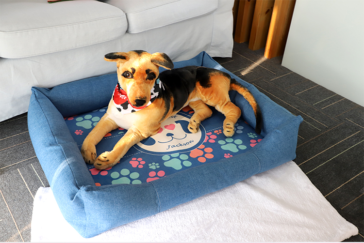 Linen Bumper Pet Bed-Blue-M Linen Bumper Pet Bed-Blue-M