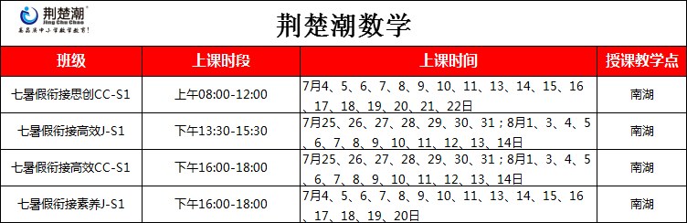 荆楚潮教育2020新初一衔接班初步授课时间安排(数学+物理+英语) 荆楚潮教育2020新初一衔接班初步授课时间安排(数学+物理+英语)