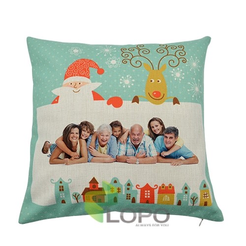 Linen Pillow Case Green with Xmas Pattern Rectangle Printable Part(1)