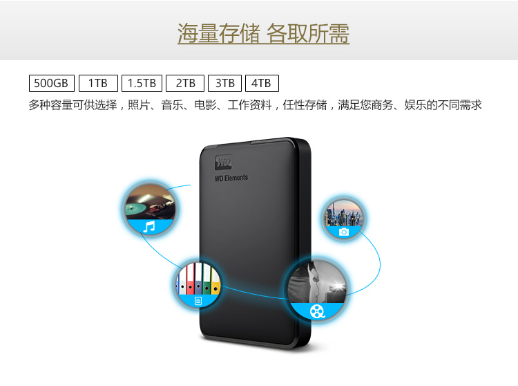 WD西部数据E元素1tb移动硬盘 2.5寸 USB3.0