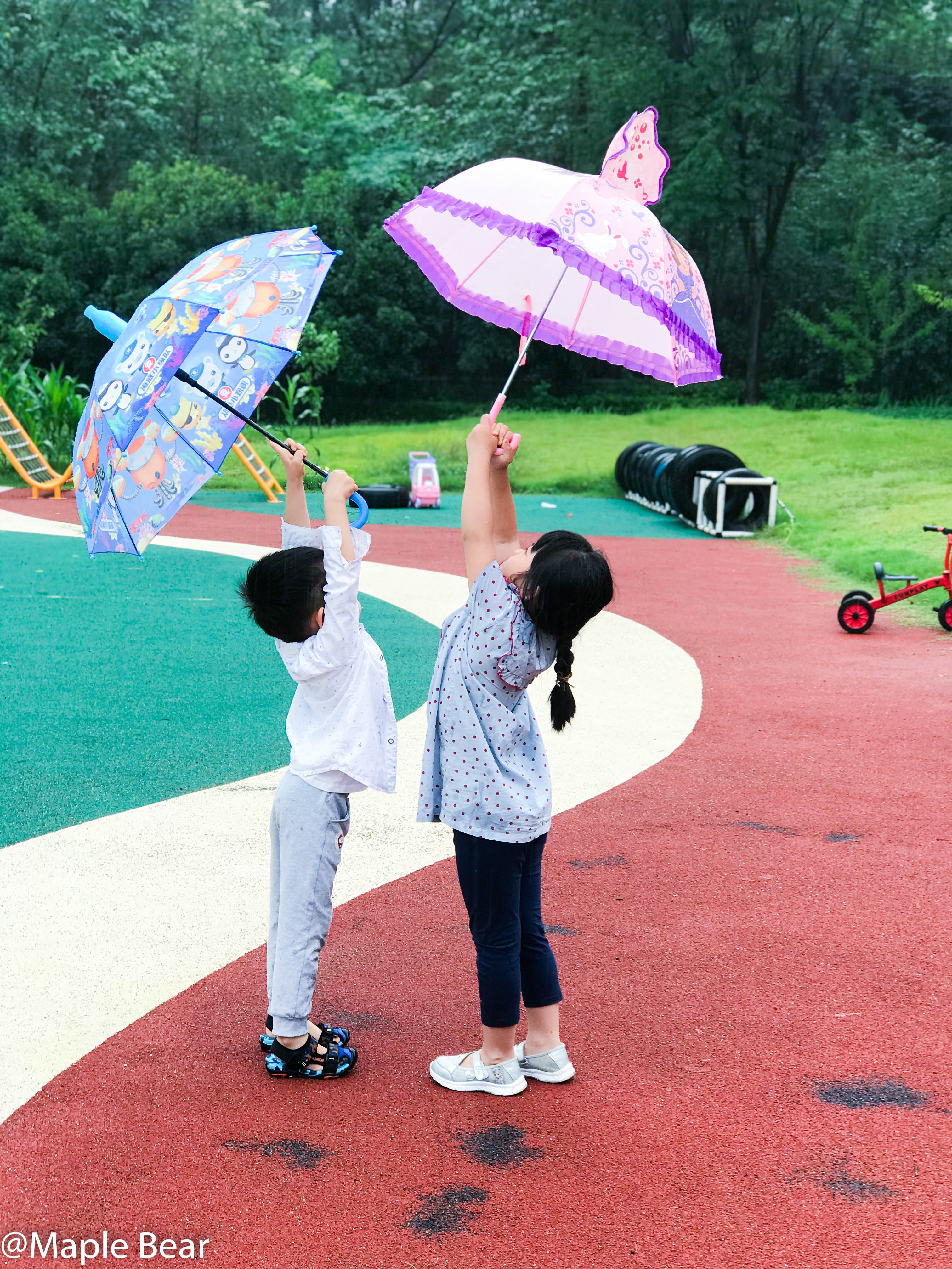 漫步在雨天里的枫叶小熊，你会看到什么样的画面？