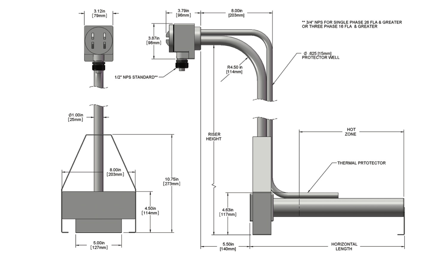 Derated Single L Shaped Metal Bottom Heater