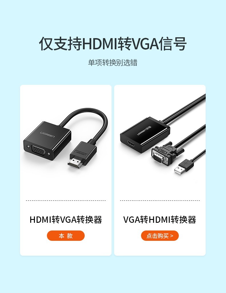 绿联60739 HDMI转VGA线转换器 高清视频转接头适配器