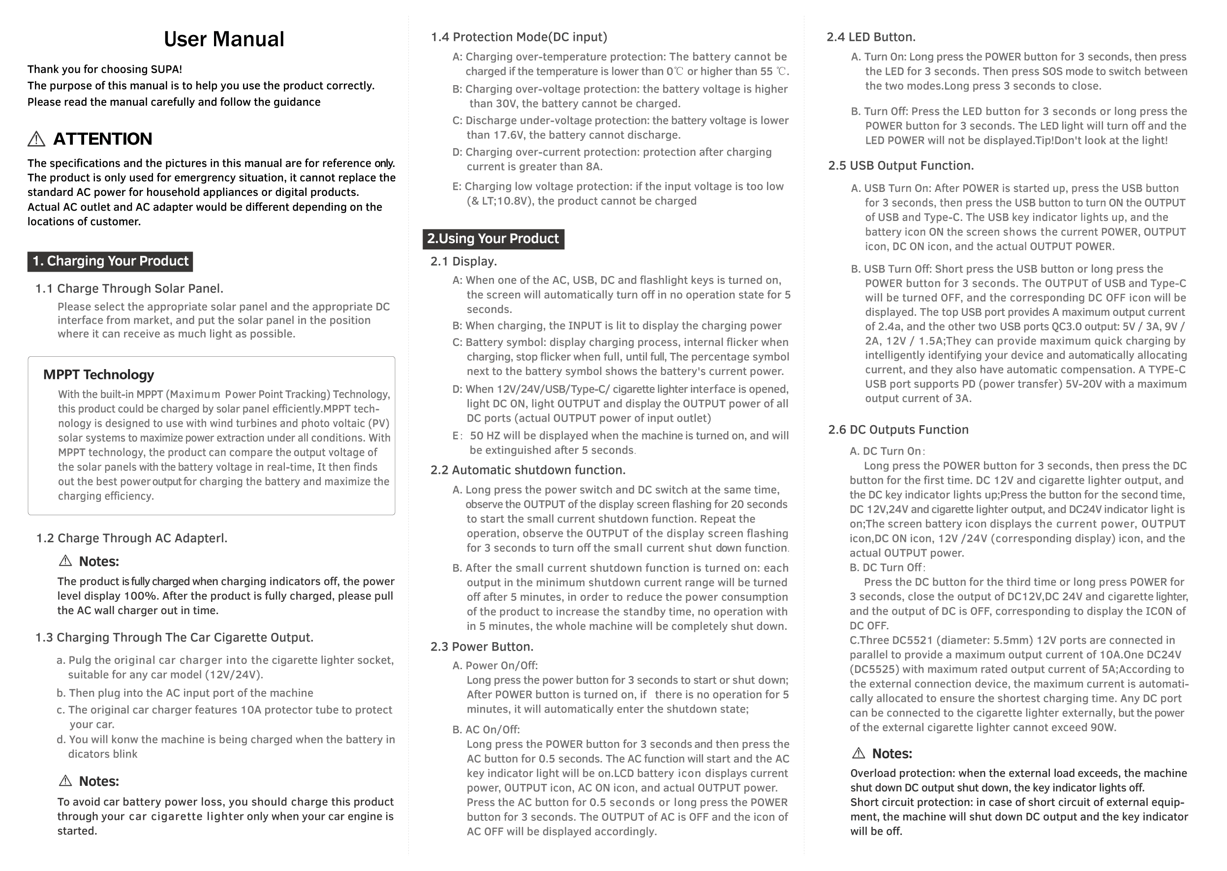 SUPA 1000   User Manual