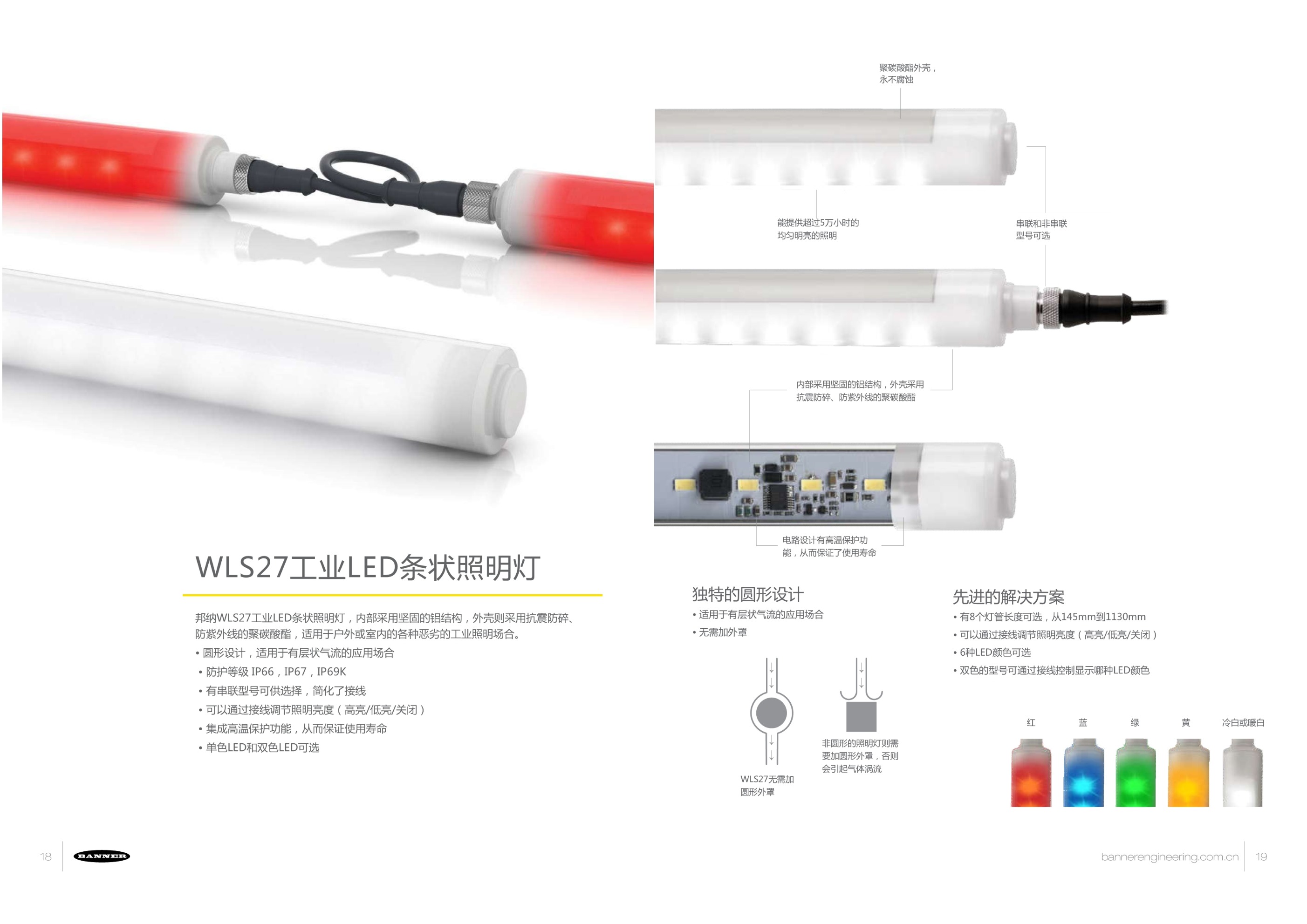 多色LED条形工业照明灯WLS27系列 三色和五色可供选择
