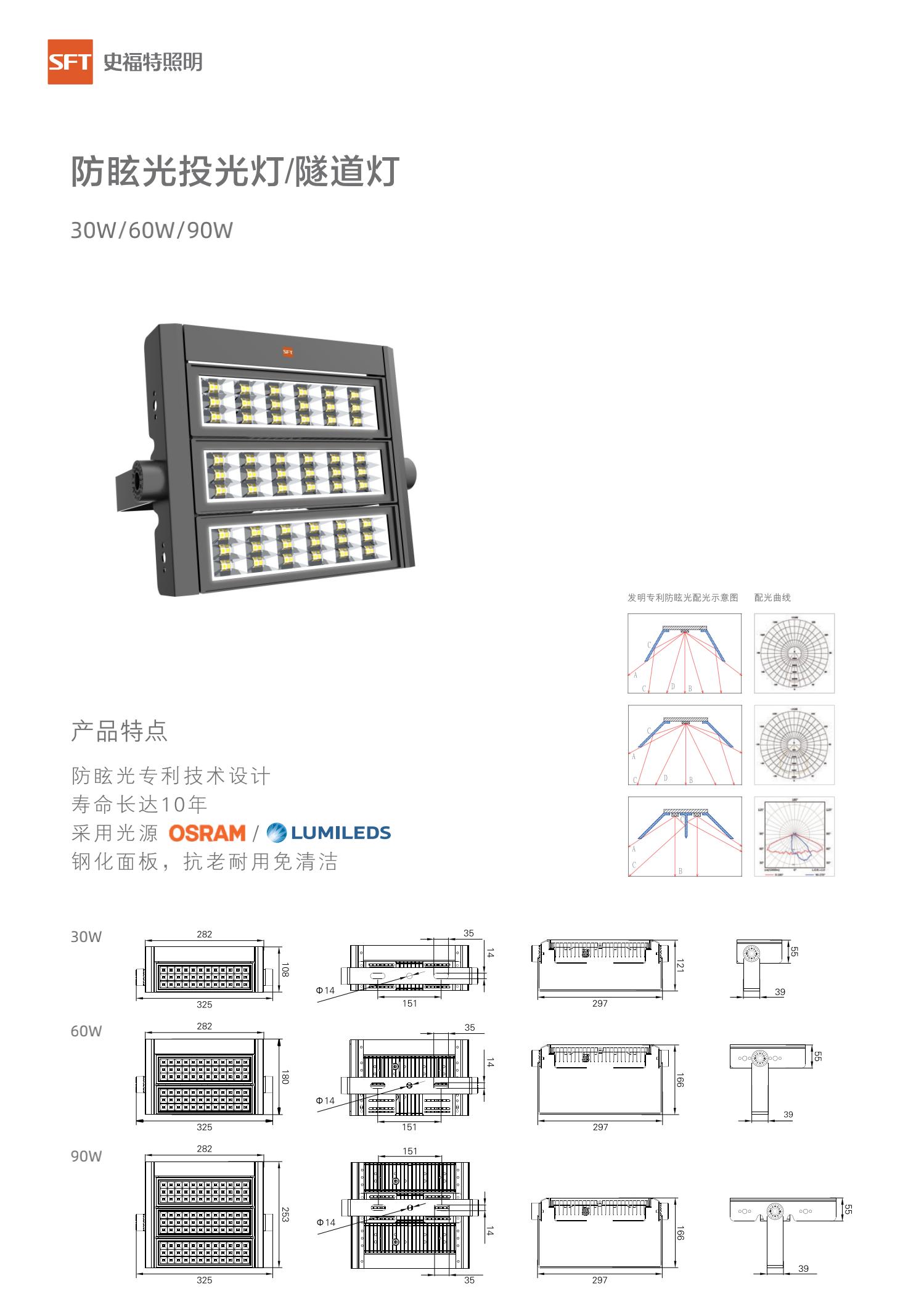 金刚防眩光投光灯 30-90w