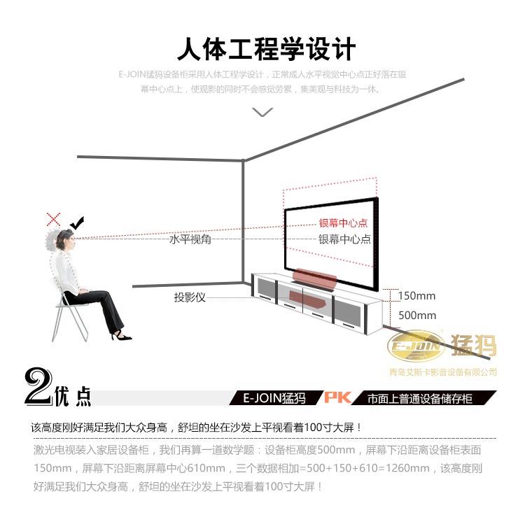 E-JOIN猛犸客廳機柜E81-J2000W-G02投影儀內置激光電視柜智能影音設備柜實木板材定制 櫻桃紅