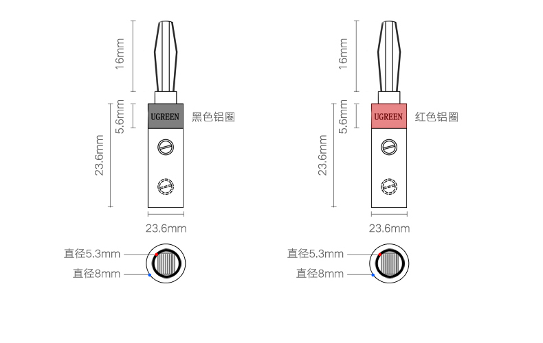 绿联30513 香蕉插头音箱插头 适用于功放香蕉座与音响柱接口的连接 2对/4个