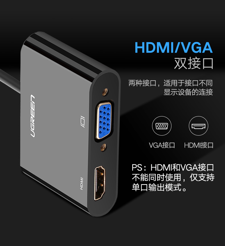 绿联40744 HDMI转VGA+HDMI转换器