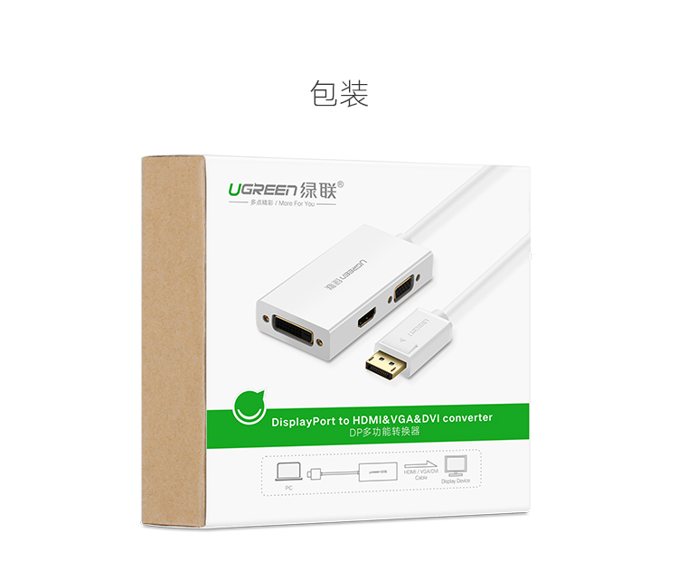 绿联20420 DP转VGA+HDMI+DVI转换器 三合一