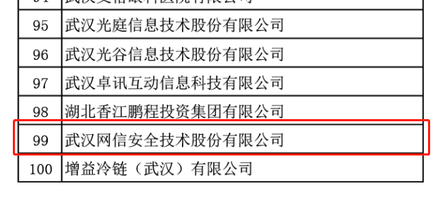 网信安全入选武汉服务业百强榜