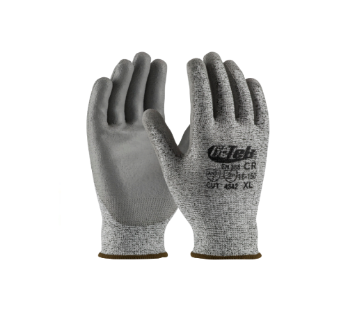 Seamless woven cutting resistant PU gloves