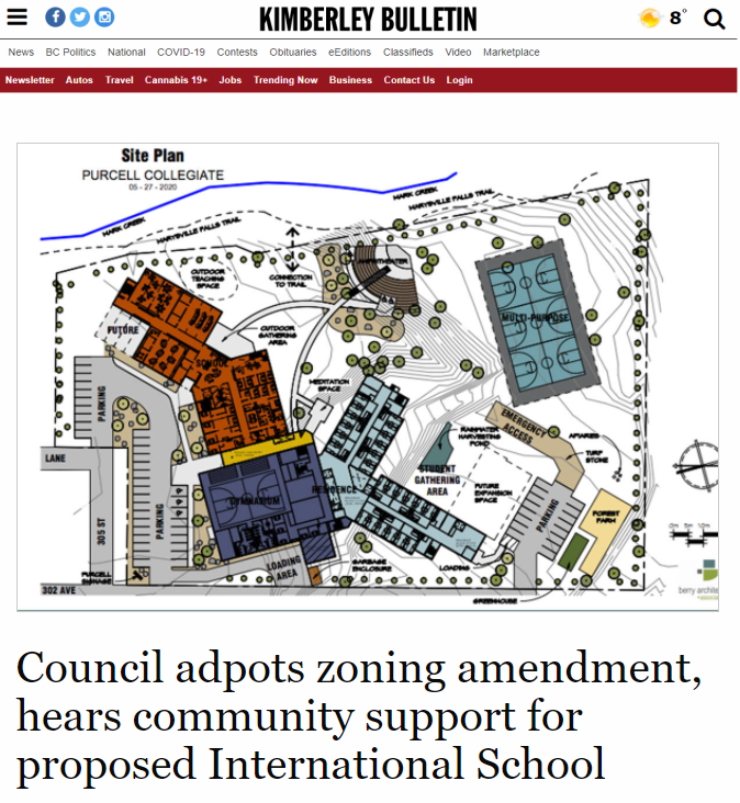 金伯利市政厅委员会批准分区条例修正案，听取社区对珀塞尔国际学校的支持