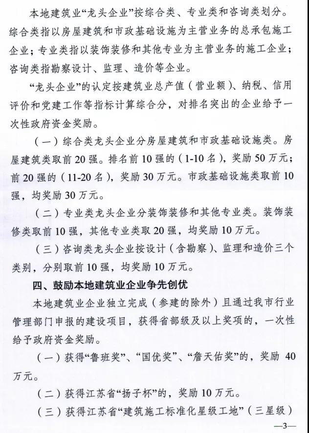 最高奖励500万！晋升特级资质奖励300万元！“鲁班奖”奖励40万元！