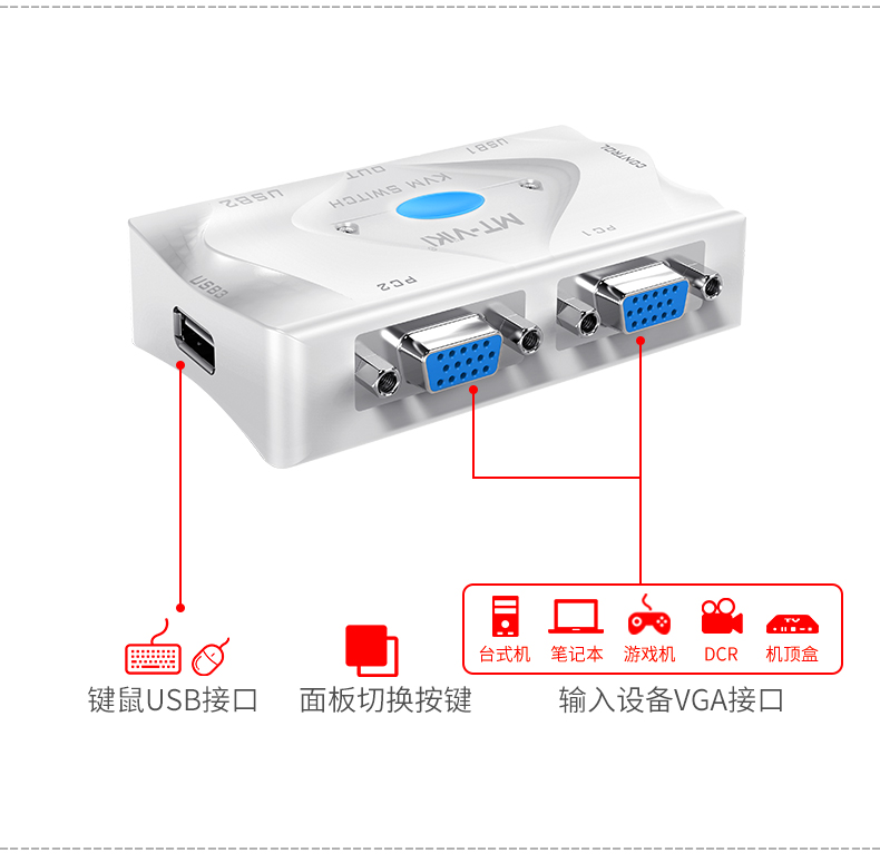 迈拓MT-201KL  kvm切换器2口自动 vga接口 配送kvm线