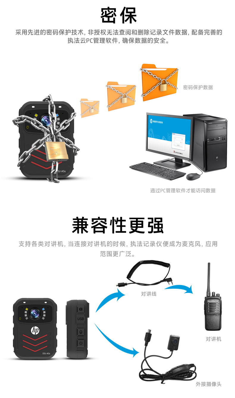 惠普(HP)DSJ-A5S执法记录仪1800P高清红外夜视4000万像素现场记录仪