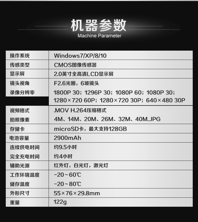 惠普(HP)DSJ-A5S执法记录仪1800P高清红外夜视4000万像素现场记录仪