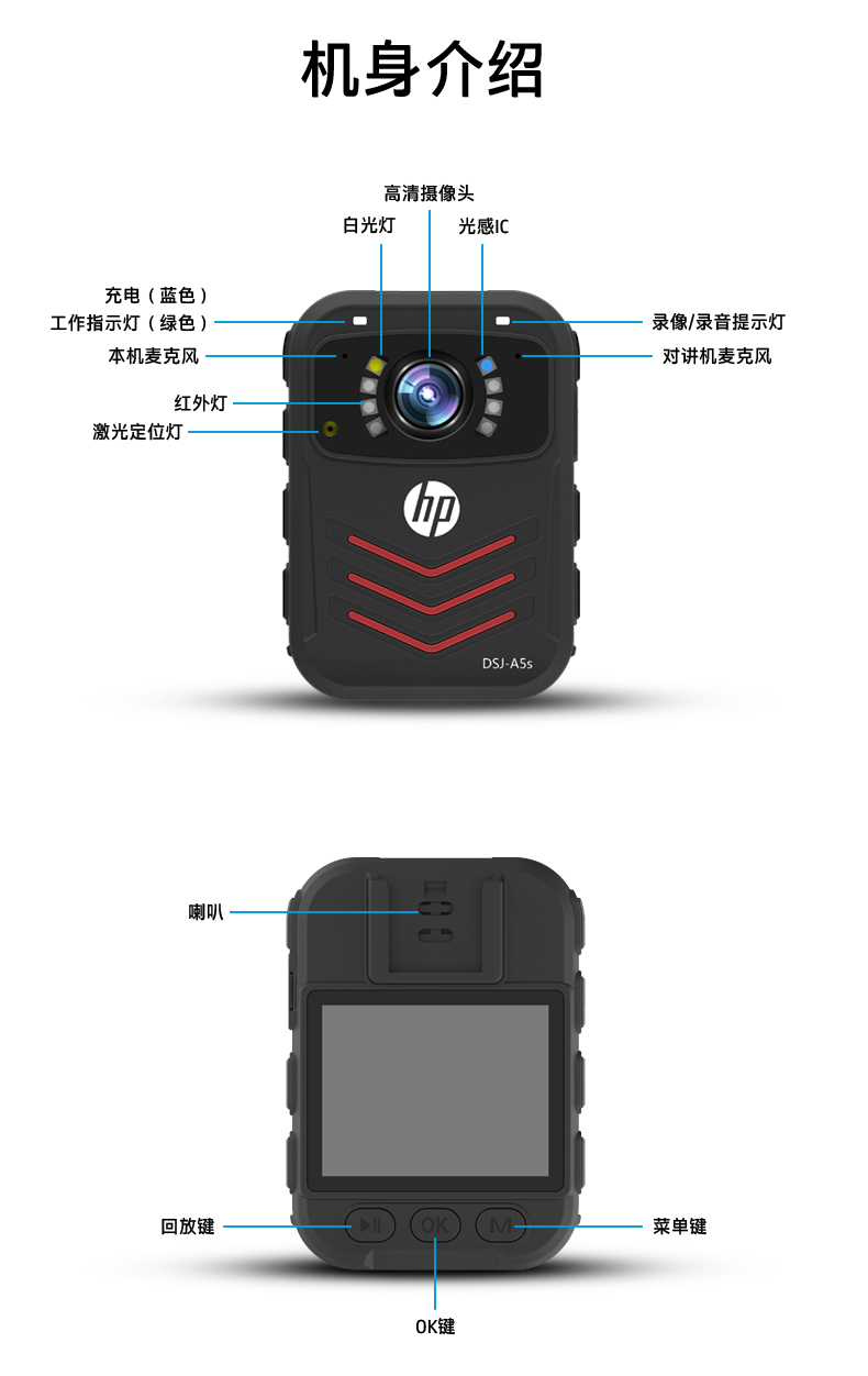 惠普(HP)DSJ-A5S执法记录仪1800P高清红外夜视4000万像素现场记录仪