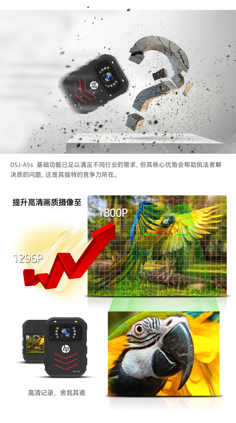 惠普(HP)DSJ-A5S执法记录仪1800P高清红外夜视4000万像素现场记录仪