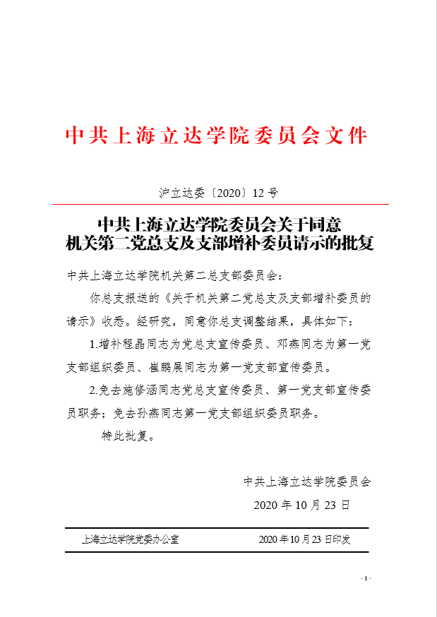 关于同意机关第二党总支及支部增补委员请示的批复