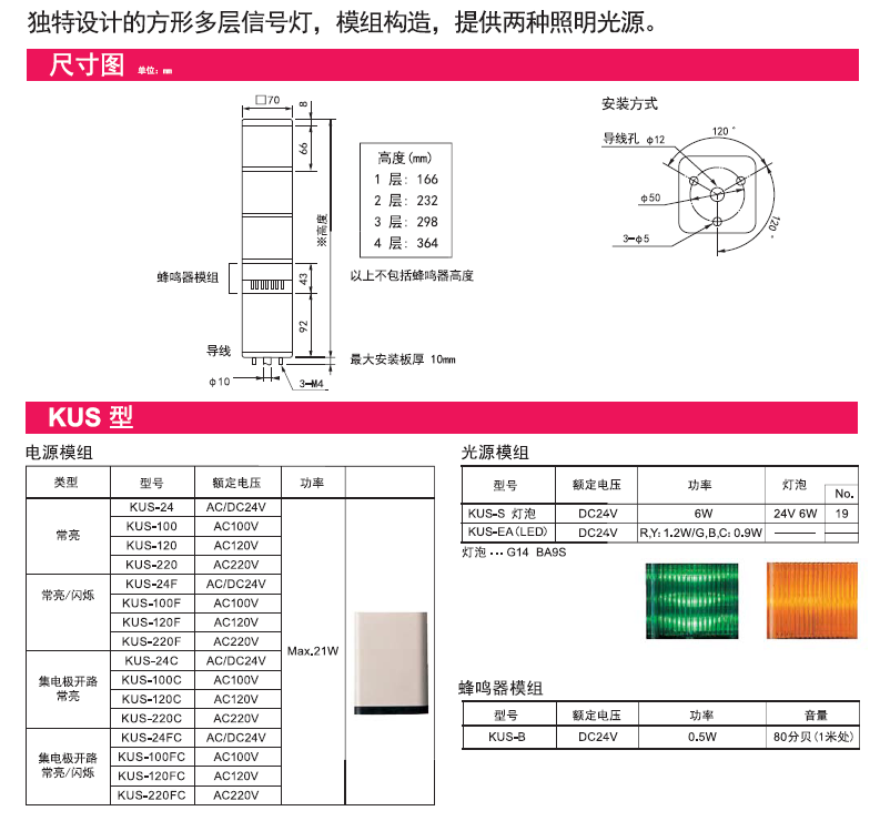 嘉铭科技供应-派特莱方形多层信号灯KUS