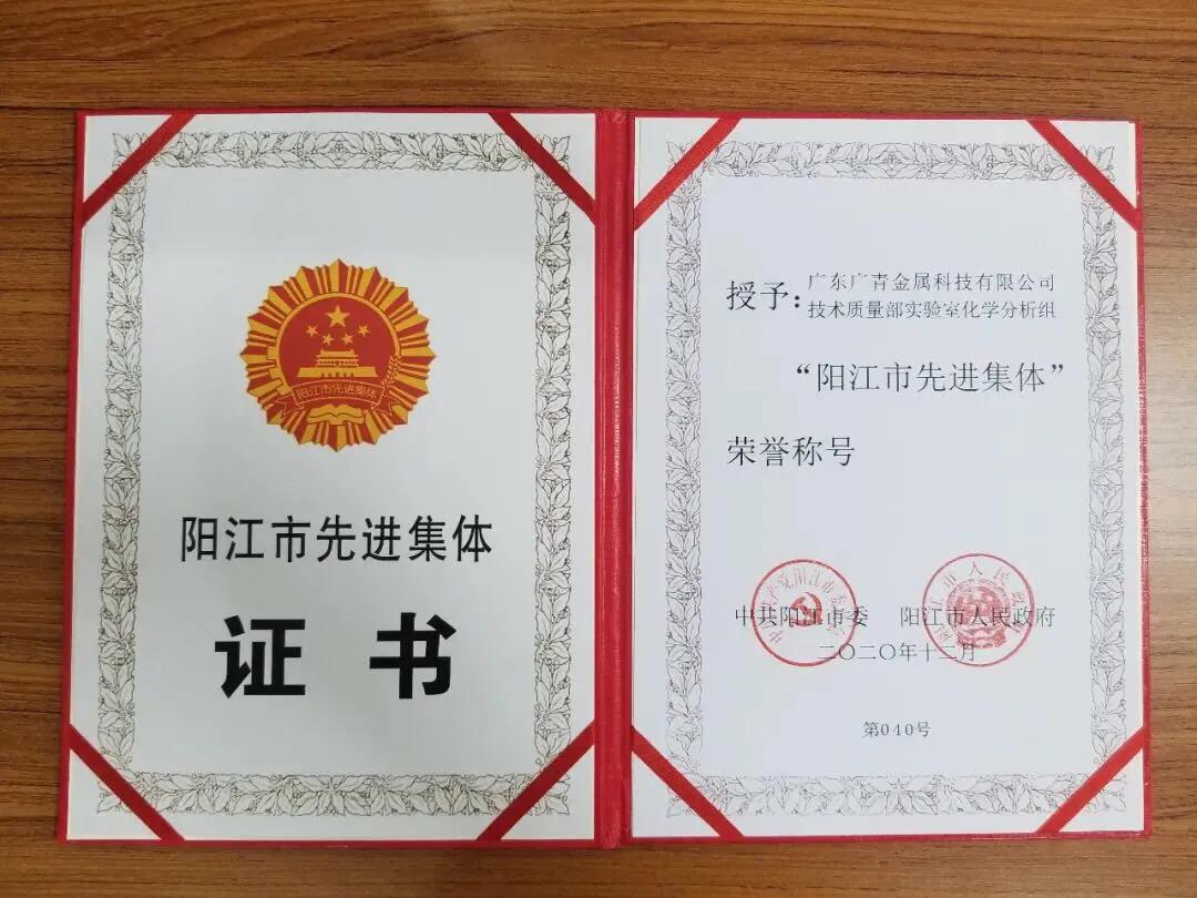 广青科技1集体1个人分别荣获阳江市先进集体和劳动模范荣誉