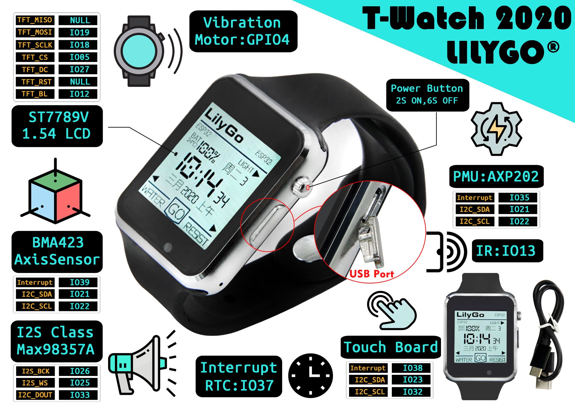 LILYGO® TTGO T-Watch-2020 ESP32 Main Chip 1.54 Inch Touch Display Programmable Wearable Environmental Interaction(1)