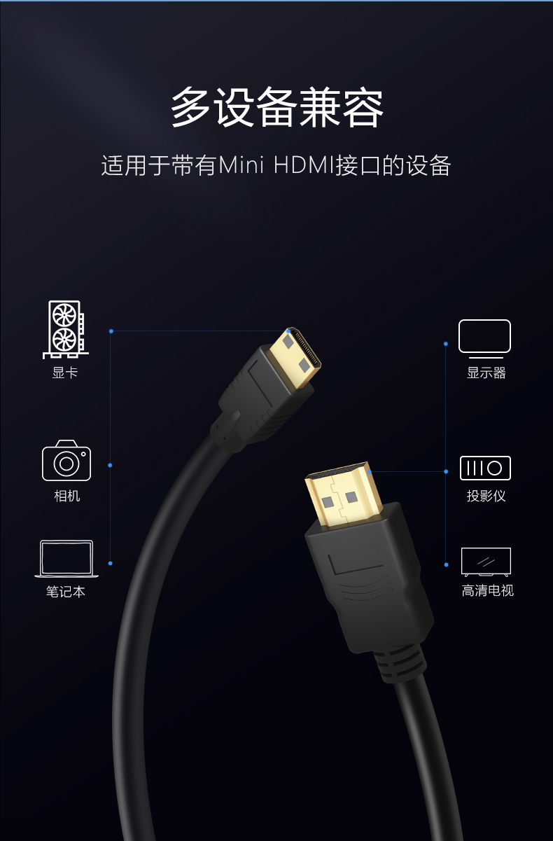 晶华HDMI转MINI HDMI数据线 1米HDMI大转小	平板HDMI接口