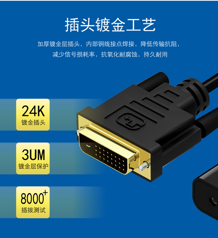 京华DVI转VGA线 (DVI24+1接口DVI-D) 高清带芯片转换线.单向转换，VGA必须接显示设备