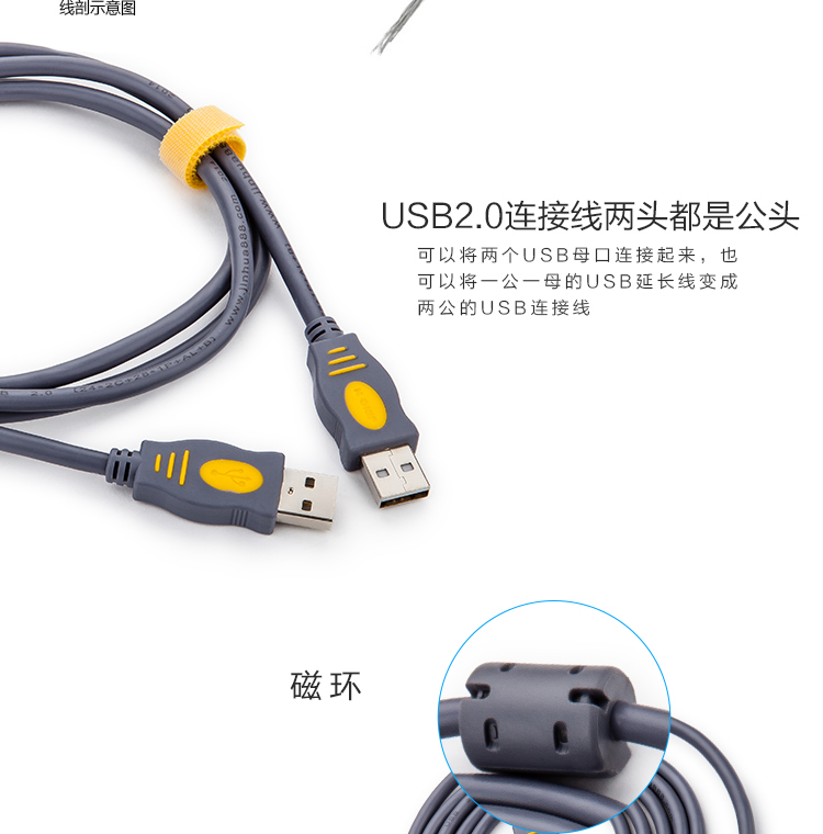 晶华USB-USB公对公数据线（对拷线	高速2.0）