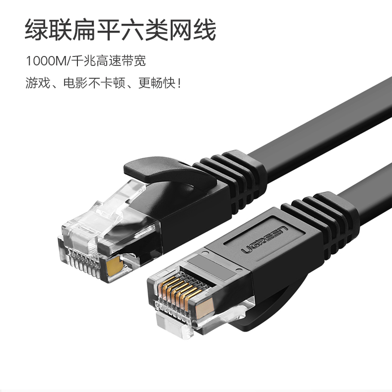 绿联NW101-六类扁平千兆网线 黑色