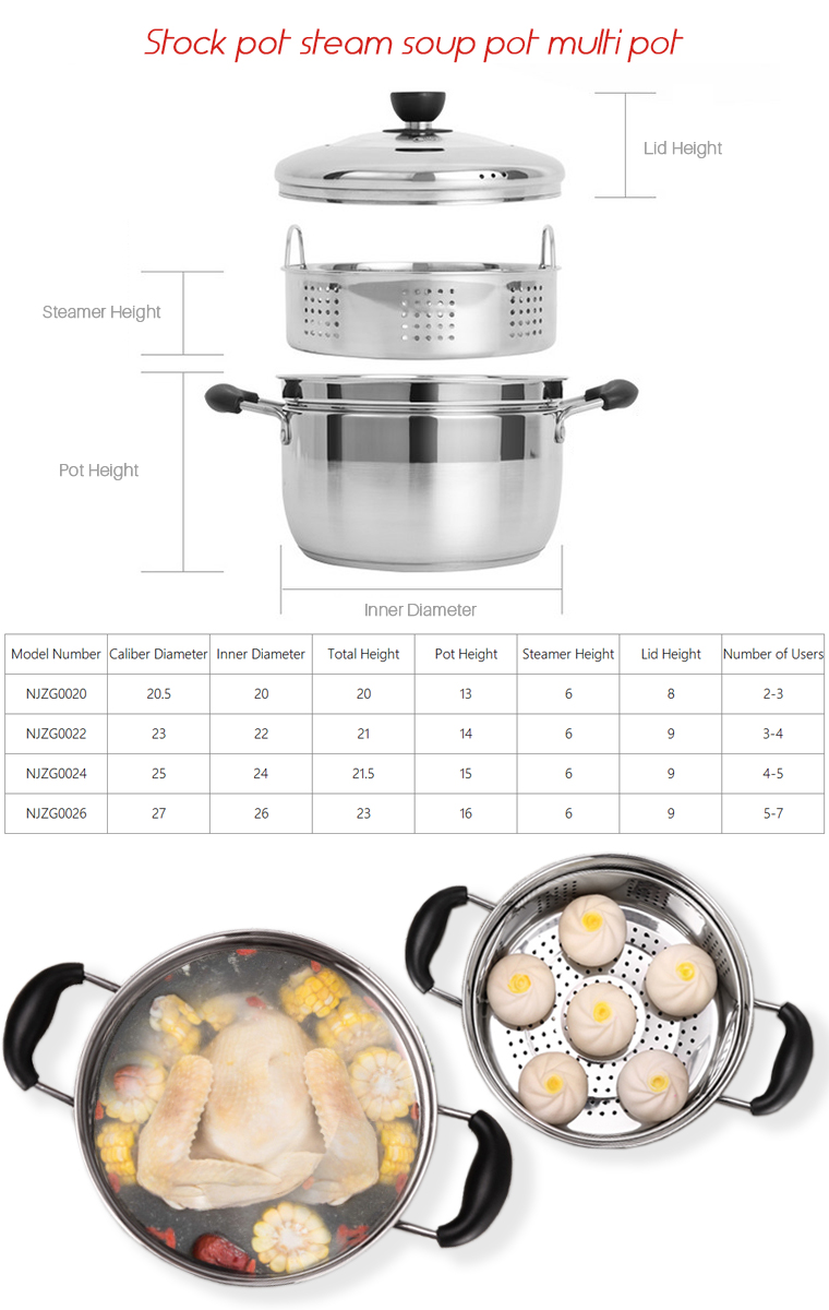 High Quality Double Layer Stainless Steel Pot With Steamer Cooking Pot Cookware High Quality Double Layer Stainless Steel Pot With Steamer Cooking Pot Cookware
