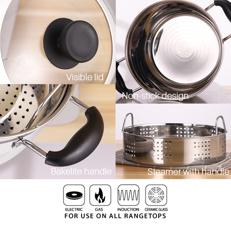 High Quality Double Layer Stainless Steel Pot With Steamer Cooking Pot Cookware High Quality Double Layer Stainless Steel Pot With Steamer Cooking Pot Cookware