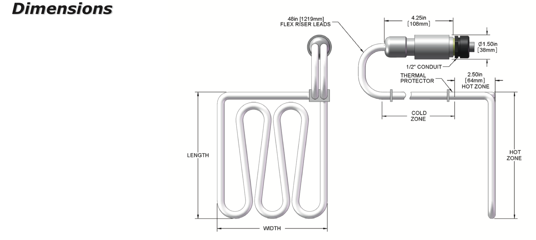 Flexible Riser Bottom PTFE Immersion Heater