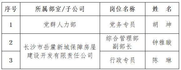 长沙麓山投资控股集团有限公司公开招聘工作人员拟聘用人员名单公示