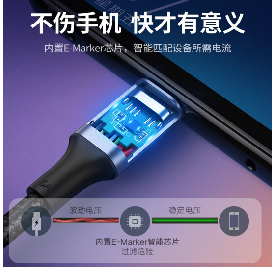 绿联70427 Type-C数据线 双头PD100W快充电线5A转接USB-C口