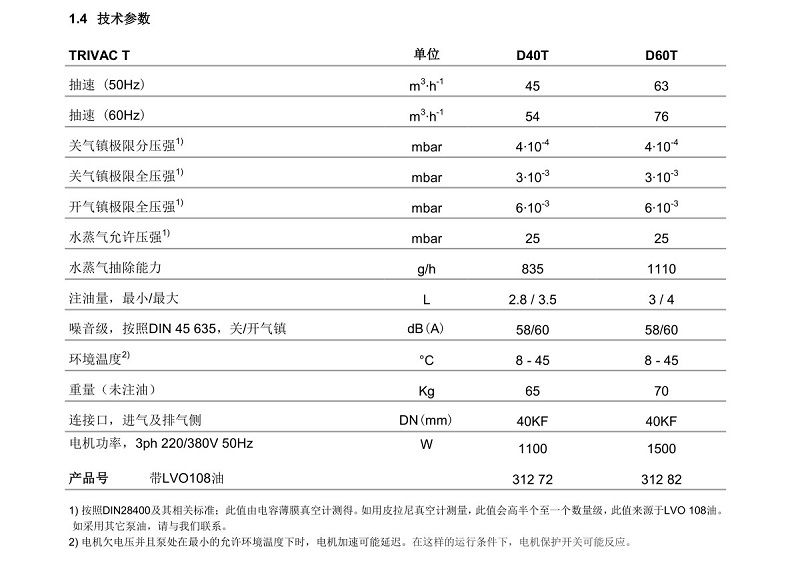 萊寶TRIVAC D40T-D60T 雙級(jí)旋片真空泵