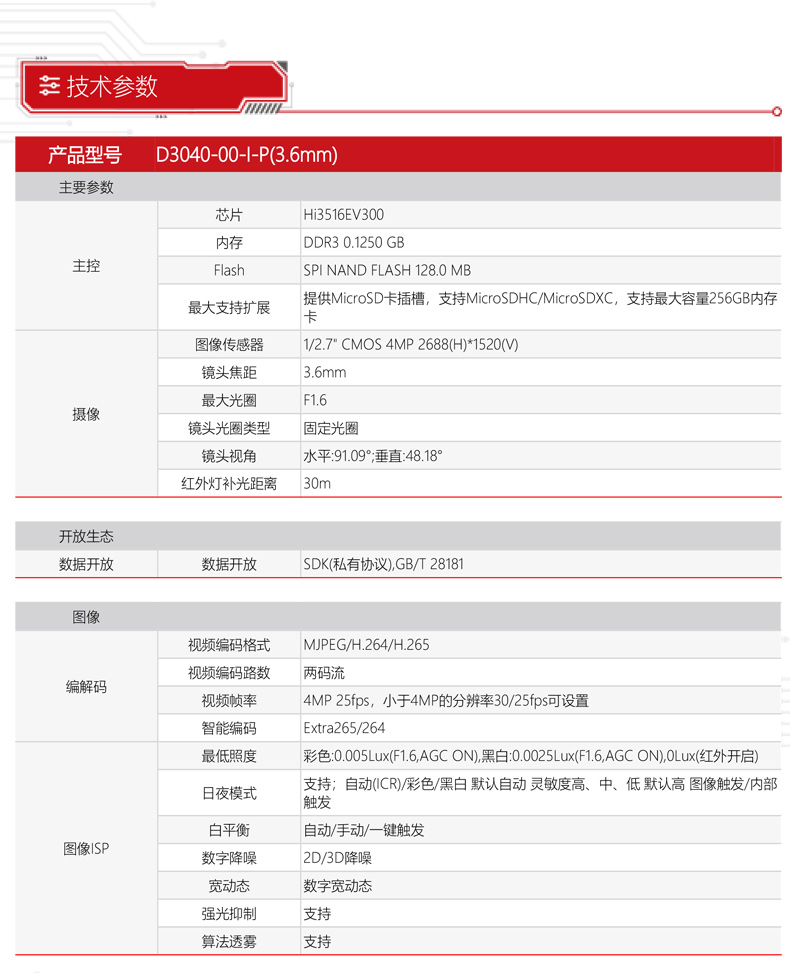 华为 D3040-00-I-P安防监控摄像头400万高清POE网线供电红外补光夜视半球型 室内家用商超 可拾音