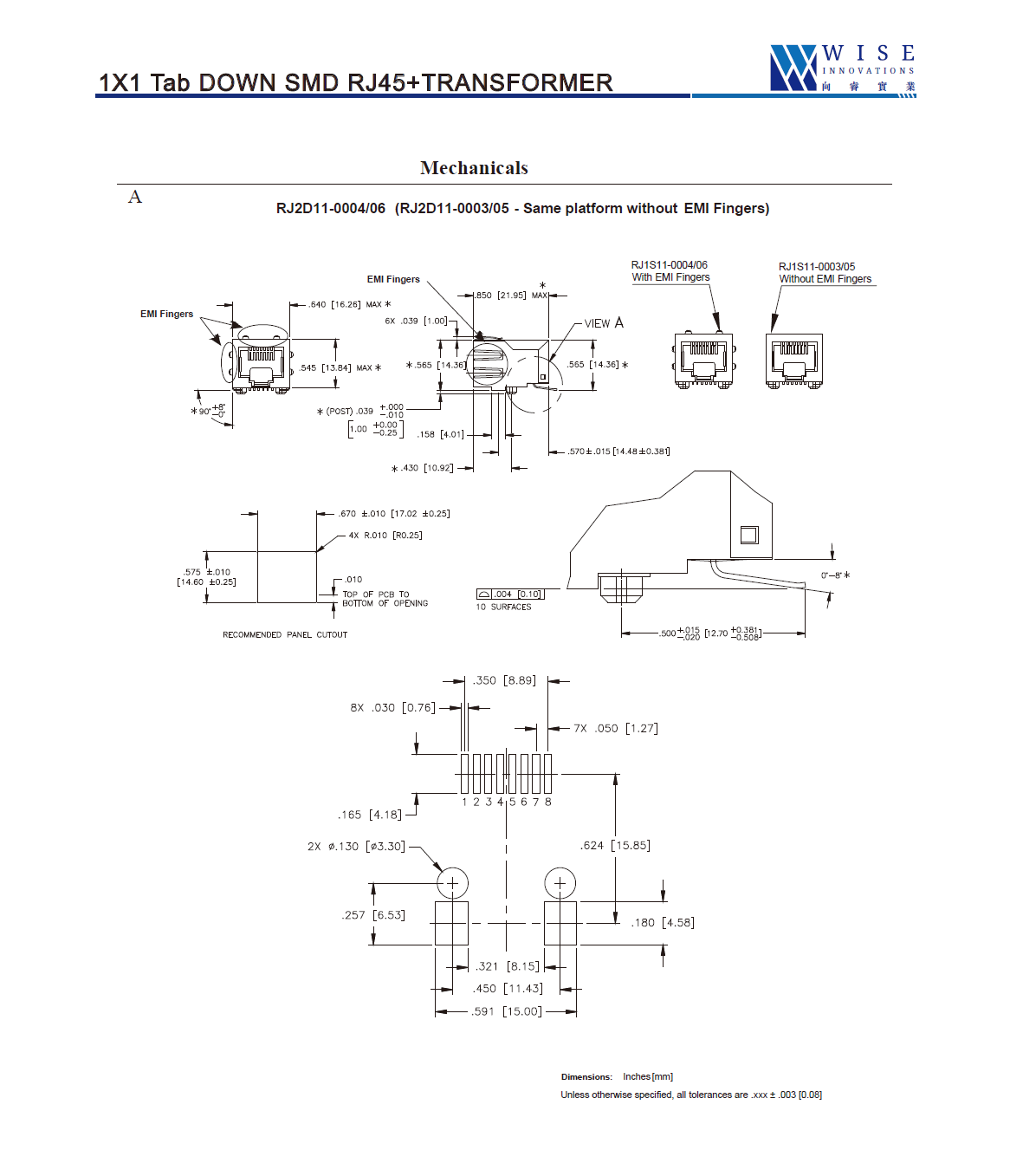 Molding SMD RJ Series【RJ2D11-0030-1/RJ2D11-***】