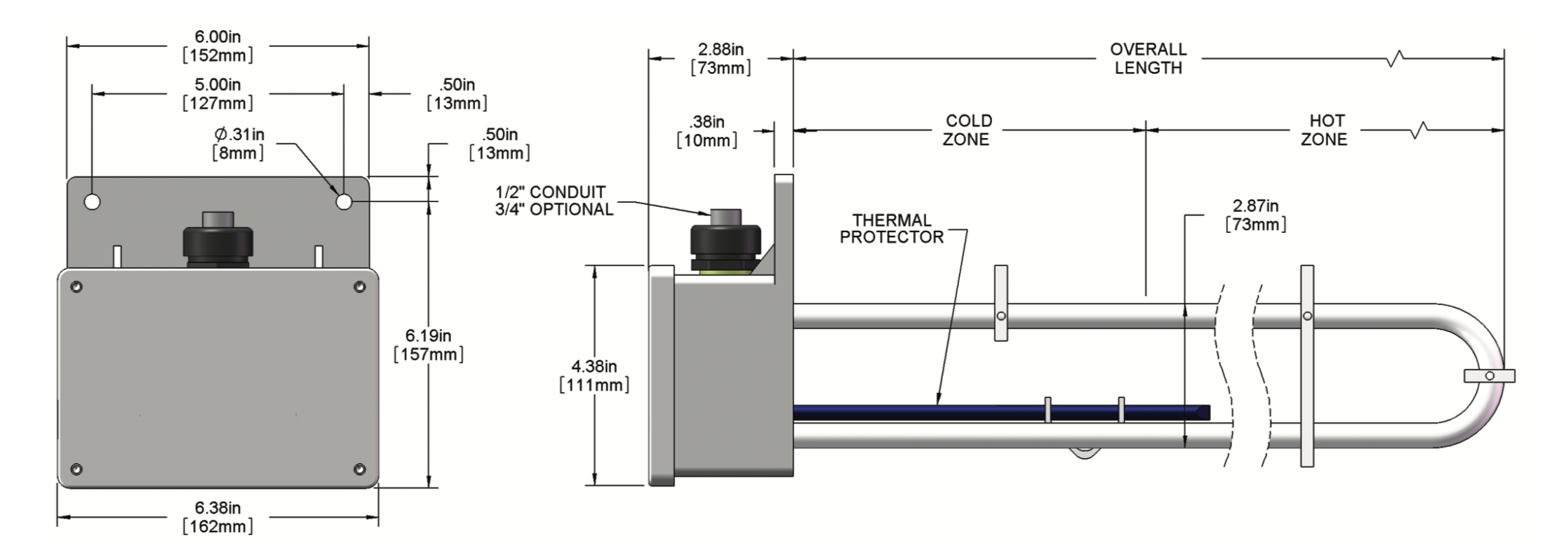 Fluoropolymer PTFE Six Element Over the Side Heater